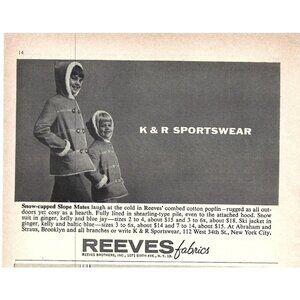 Reeves Fabric Sportwear Children Fashion 1960s Vintage Print Ad 9 inch Tall